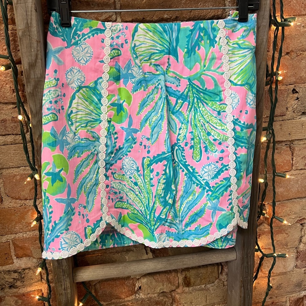 Lilly Pulitzer Tropical Pink and Green Mini Skirt